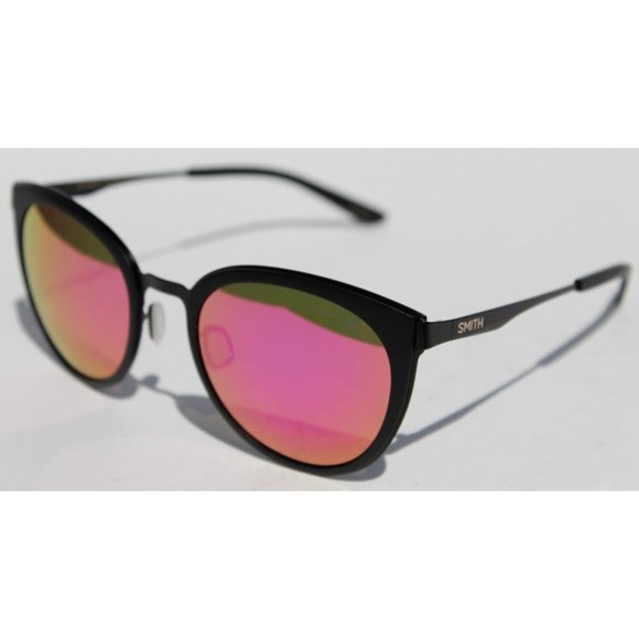 SMITH OPTICS Somerset Sunglasses Matte Black/Pink Mirror Round NEW $139 - Picture 2 of 8